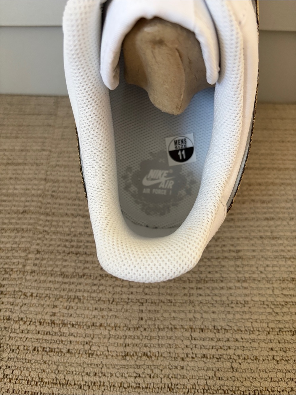 Nike Men’s White Sneakers with Brown Monogram Accents - Picture 4 of 5